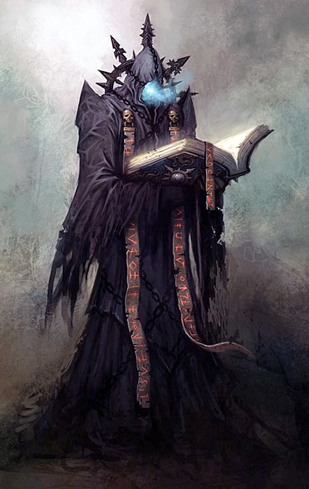 an illustration of a demon holding a book