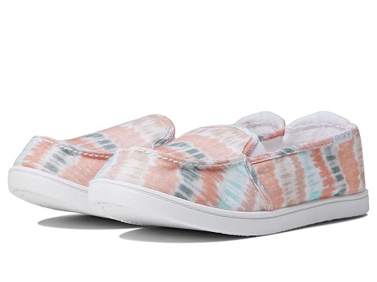 Roxy Minnow VII Slip-On Shoe - Women's Shoes : Multi 1 : Relaxed and comfortable, the Roxy Minnow VII Slip-On Shoes will keep you in style and totally comfortable all year round! Deck shoes in a cotton twill upper. Dual-side gore panels for easy on and off. Soft canvas padded insole with graphic logo print. Roxy logo flag at collar. Flexible TPR injected outsole for added comfort. Imported. Measurements: Weight: 8 oz Product measurements were taken using size 8.5, width M. Please note that measu White Canvas Slip-ons For Summer, Spring Cotton Slip-ons With Rubber Sole, Comfortable Fabric Canvas Shoes With Vulcanized Sole, Cotton Slip-ons With Rubber Sole, White Canvas Slip-ons With Cushioned Footbed, Spring Cotton Slip-on Sneakers With Rubber Sole, Casual Multicolor Slip-ons For Spring, Summer Fabric Sneakers With Vulcanized Sole, Cotton Canvas Slip-on Shoes With Vulcanized Sole