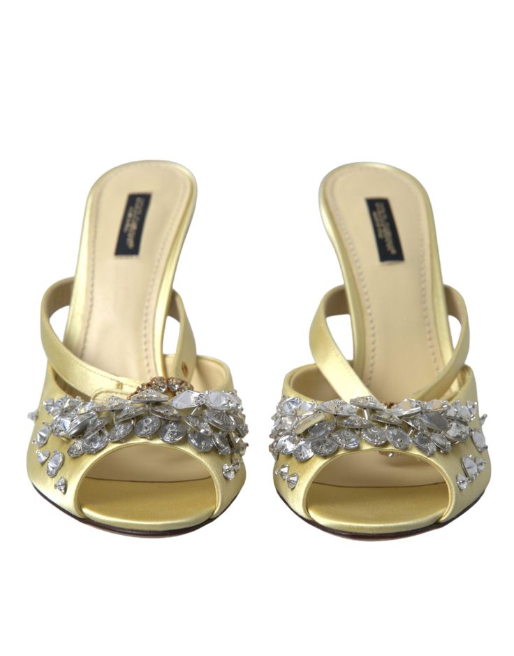 DOLCE & GABBANA Gorgeous brand new with tags, 100% Authentic Dolce & Gabbana shoes sandals. Model: Mary Janes heels sandals Color: Light yellow Material: 68% Viscose, 32% Silk Clear crystal embellishment Logo Details Made in Italy Mary Janes Heels, Affirmation Jewelry, High Heel Stiefel, Yellow Sandals, Dolce Gabbana Shoes, Yellow Satin, Mary Jane Heels, Dolce E Gabbana, Mens Shoes Boots