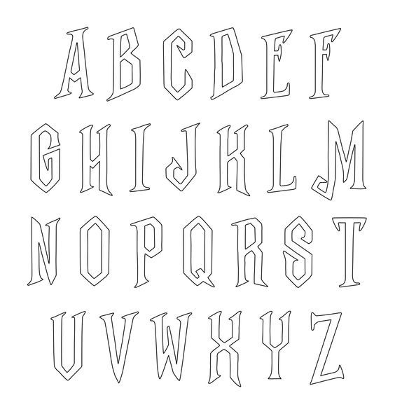 the upper and lower letters are outlined in black ink on a white background, with an outline for each letter