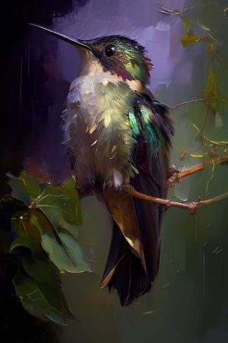 a painting of a hummingbird perched on a branch