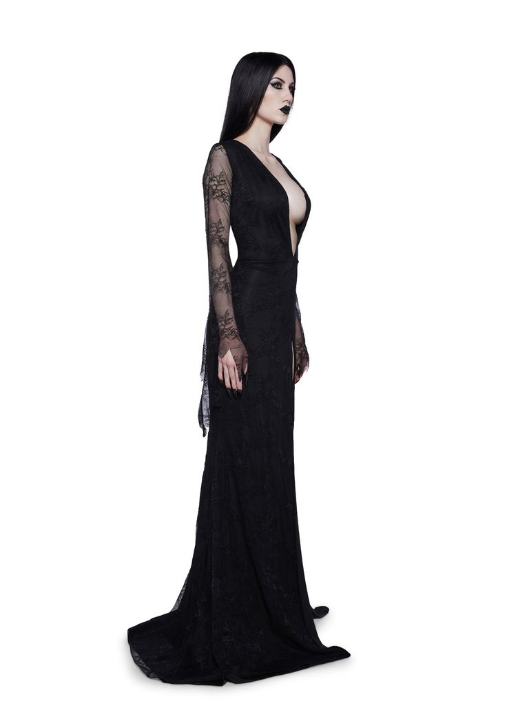 Addam's Family Morticia Lace Vampire Queen Maxi Dress Sexy Womans Halloween Costume - Black – Dolls Kill Gothic Halloween Costume Party Maxi Dress, Fitted Long Sleeve Maxi Dress For Costume, Fitted Long Dress For Costume Party, Long Evening Dress With Lace Sleeves, Halloween Costume Party Fitted Maxi Dress, Gothic Long Sleeve Maxi Dress For Costume Party, Fitted Dresses With Lace Sleeves For Costume Party, Fitted Halloween Party Gown, Gothic Fitted Gown For Party