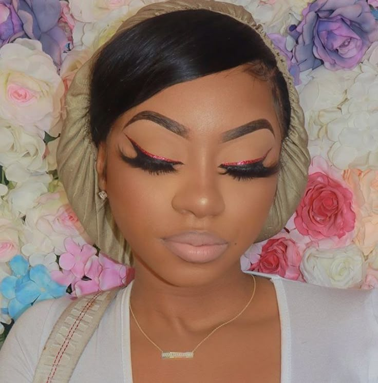 Pink Prom Makeup Looks Black Women, Light Pink Makeup Looks Black Women Prom, Pink Smokey Eye Makeup Black Women, Face Beat Makeup Pink, Birthday Glam Makeup Black Women Pink, Glitter Cut Crease Makeup, Burgundy Makeup Look, Birthday Makeup Looks, Glitter Makeup Looks