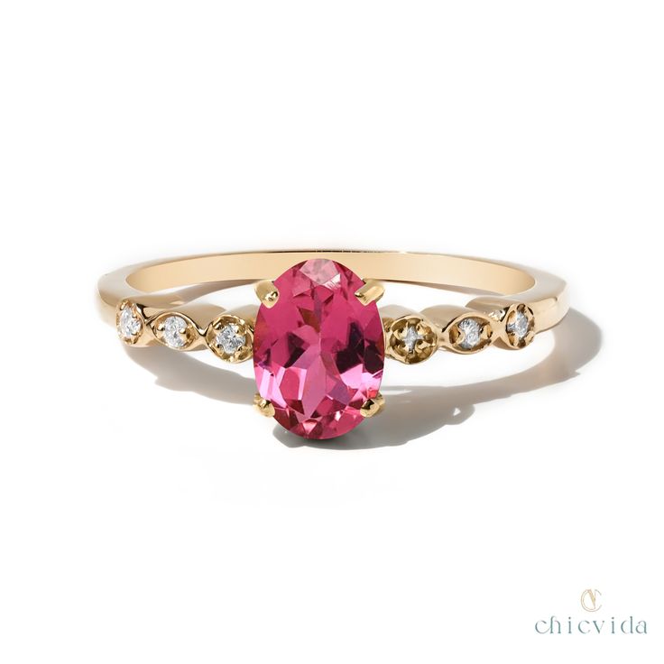 Pink Tourmaline Engagement Ring,14k Solid Gold,Diamond Accented,Oval Tourmaline,Simple Wedding Ring,Pink Gemstone Ring,October Birthstone ★ ★ ★ ★  CUSTOM/DUTY-FREE SHIPPING WORLDWIDE, BUYERS DON'T HAVE TO PAY ANY CUSTOM FEES WHILE IMPORTING ★ ★ ★ ★  Details Made to order Material: 14k/18k gold Color Options: Yellow Gold, White Gold, Rose Gold ★ Center Stone Pink Tourmaline, Oval Size: 5*7 mm  Approx Weight (Ct): 0.75 ★ Accent Stones Diamond/Moissanite Round Size: 1.2 mm * 6 Nos.  Approx Weight ( Stone Ring Designs Women, Wedding Ring Pink, Simple Wedding Ring, Pink Tourmaline Engagement Ring, Pink Gemstone Ring, Stone Ring Design, Pink Wedding Rings, Tourmaline Engagement Ring, Tourmaline Ring