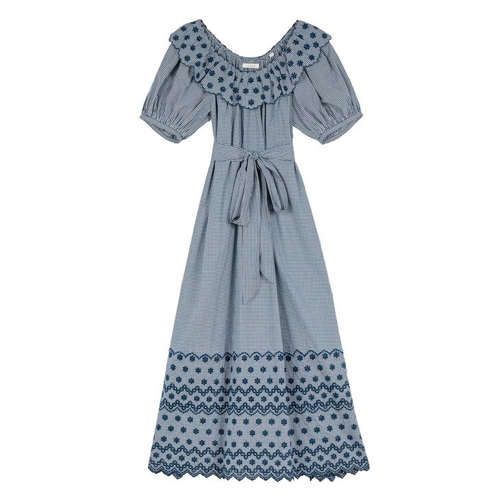 Doen Hill Gingham Dress With Scoop Neck Framed With A Scalloped Ruffle Trim Adorned With Eyelet Flower Designs, And Short Puffed Sleeves. Cinch At The Waist With The Included Self-Tie For Definition, Or Leave Loose Both Look So Cute. Nwot Organic Cotton. Azure Paris Gingham Color. Bust 38” | Sleeve Length 14.13” | Length 52.5” Open To Offers! Spring Peasant Short Sleeve Dress, Peasant Style Short Sleeve Spring Dress, Peasant Style Short Sleeve Day Dress, Peasant Style Short Sleeve Dress For Daywear, Blue Peasant Dress With Ruffles, Blue Peasant Maxi Dress, Blue Midi Dress With Lace Trim For Daywear, Blue Prairie Dress For Summer, Peasant Midi Dress With Ruffles