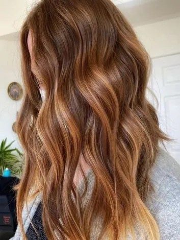 Copper and Brunette Brunette Balayage Hair With Copper, Call Brunette Hair Color, Carmel Highlights On Reddish Brown Hair, Hair Highlights For Auburn Hair, Brown Copper Hair Highlights, Fall Hair Warm Tones, Dimensional Copper Hair Dark Brown, Amber Blonde Balayage, Cowgirl Copper Brown Hair