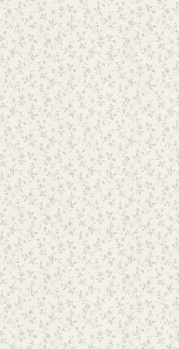 a white wallpaper with pink and green flowers