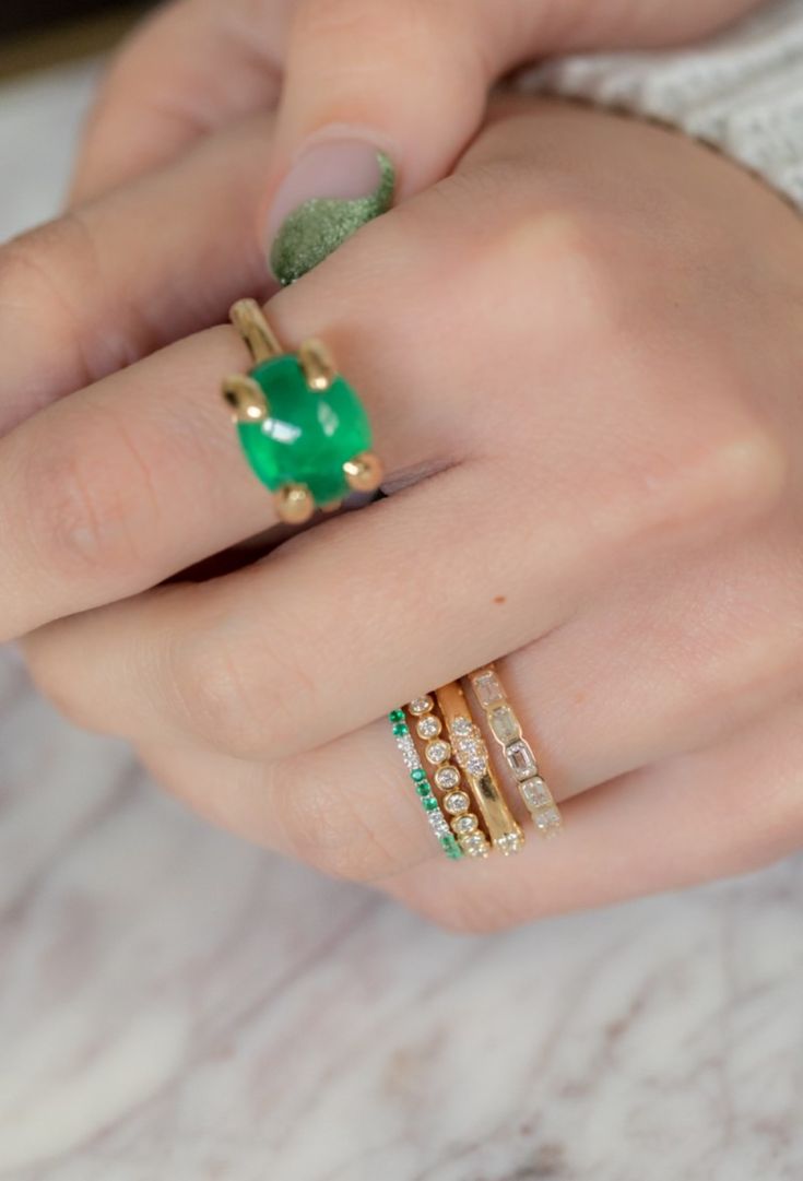 One-Of-A-Kind Oversized Emerald Cabochon Ring in 14K Yellow Gold. Yellow Gold Emerald Cabochon Ring, Emerald Bezel Set Oval Cabochon Ring, Classic Green Dome Ring In 14k Gold, Classic Green 14k Gold Dome Ring, Classic 14k Gold Emerald Cabochon Ring, Classic Green 14k Gold Stackable Rings, 14k Gold Emerald Cabochon Ring For Anniversary, Classic Oval Stackable Emerald Ring, 14k Gold Cabochon Rings With Round Band