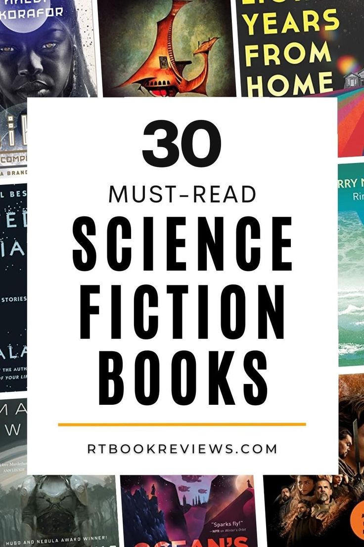 books with the title'30 must read science fiction books'in front of them