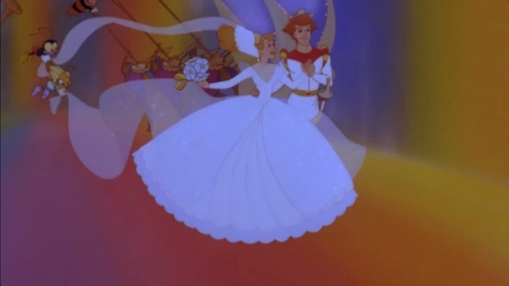 an animated image of two women dressed as snow white and prince charmingly dancing together