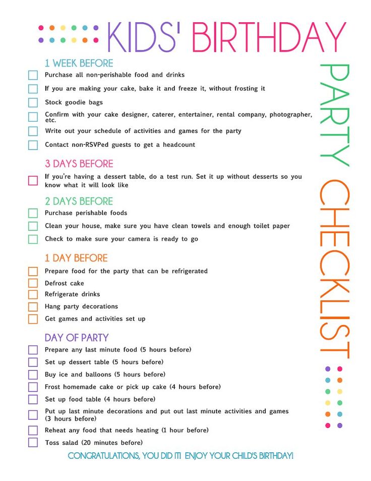 a birthday party checklist for kids