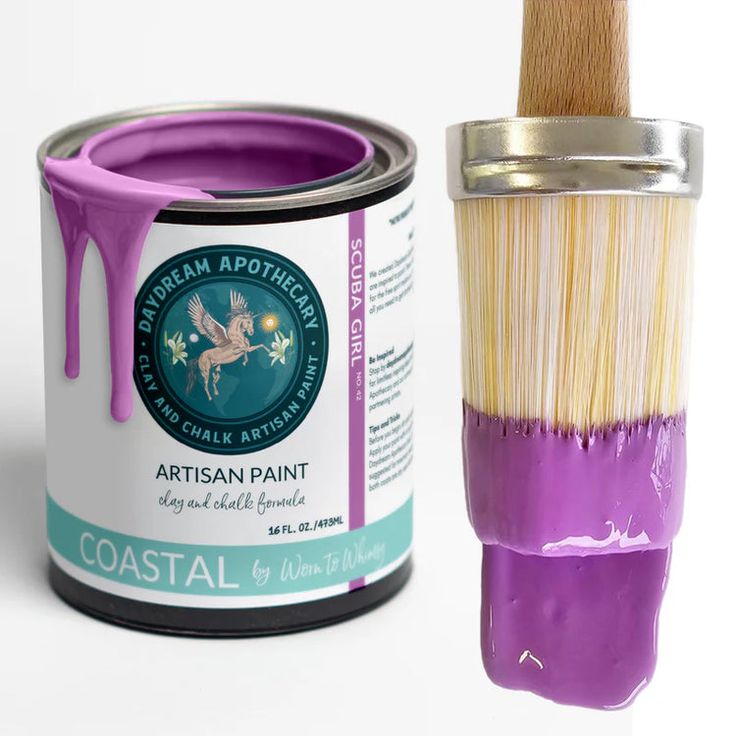 a paint can and brush next to it's purple tint with the word coastal on it