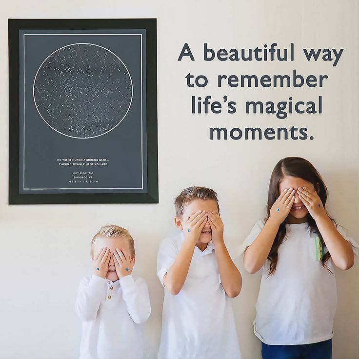 three children covering their eyes in front of a poster that says, a beautiful way to remember life's magical moments