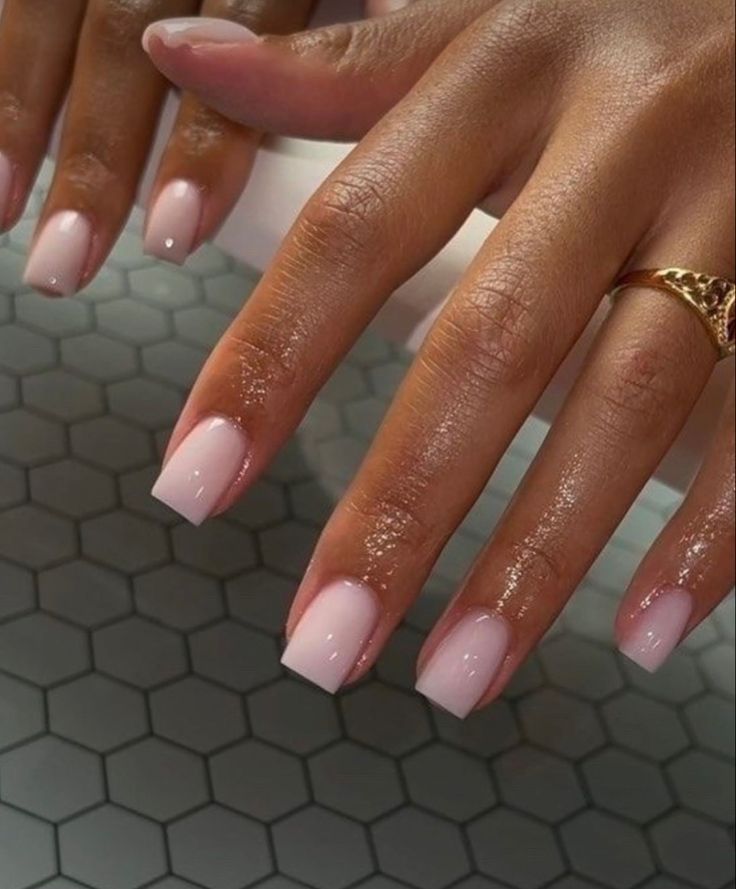 Sns Overlay Nails, Short Wedding Nails Black Women, Anc French Nails, Acrylics Black Women, Simple Elegant Acrylic Nails, Shorter Square Nails, Nails On Tanned Skin, Short Straight Nails, Simple Acrylic Nails Designs