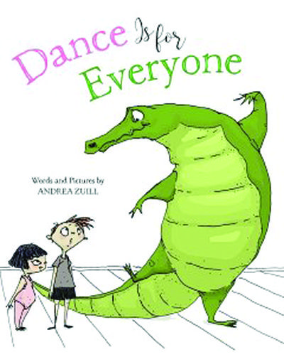 the book cover for dance for everyone with an image of a large alligator and two children