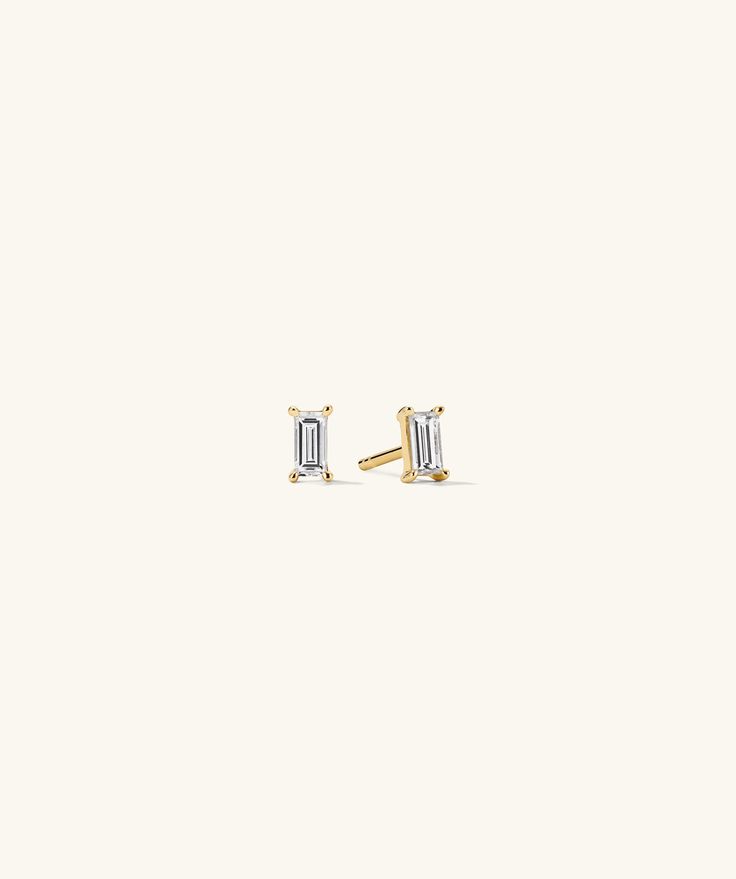 A baguette cut features 14 facets. But we can give you twice as many reasons you'll never take them off. Mejuri Jewelry, Baguette Studs, Diamond Baguette, Piercing Studio, Baguette Cut Diamond, Gold Piece, Baguette Cut, Baguette Diamond, Minimalist Earrings