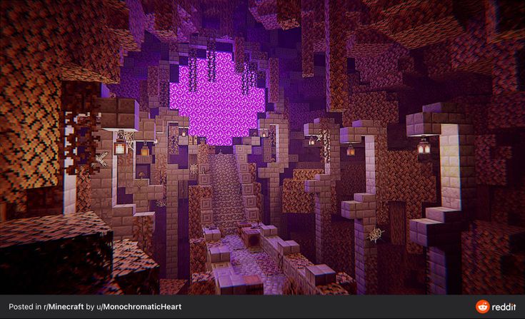 the interior of a minecraft house with purple lighting