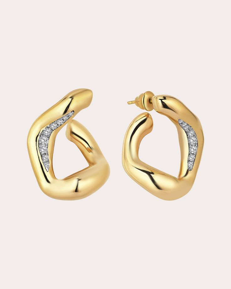 SIM and ROZ Maxi Stream Hoop Earrings | OLIVELA Diamond Hoops Earrings, Luxury Diamond Jewelry, Modern Gold Jewelry, Earrings Opal, Celestial Jewelry, Diamonds And Gold, Diamond Carat, Women Maxi, Diamond Color