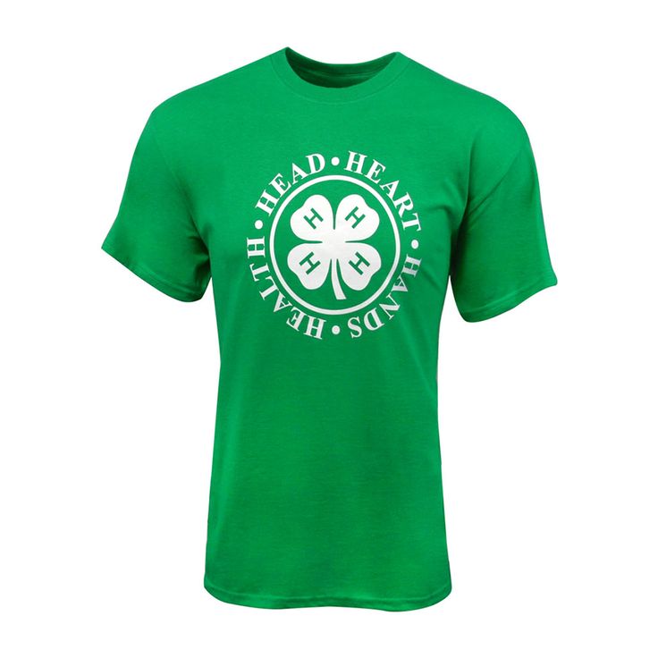 This Kelly green t-shirt is made of 100% cotton and has the 4-H clover round logo imprinted in white on the front. Size Chart. In inches. S M L XL 2XL 3XL Width 18 20 22 24 26 28 Length 28 29 30 31 32 33 CB Sleeve 16.5 18 19.5 21 22.5 24 4 H Clover, 4 H Club, Hand Health, Round Logo, Green T Shirt, Club Shirts, Green Tshirt, Kelly Green, 4 H