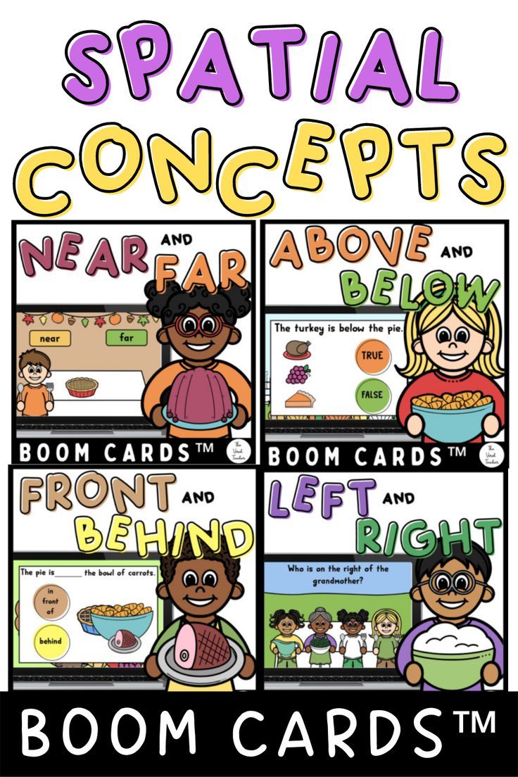 digital and printable book for children with text that reads,'spatial concepts near