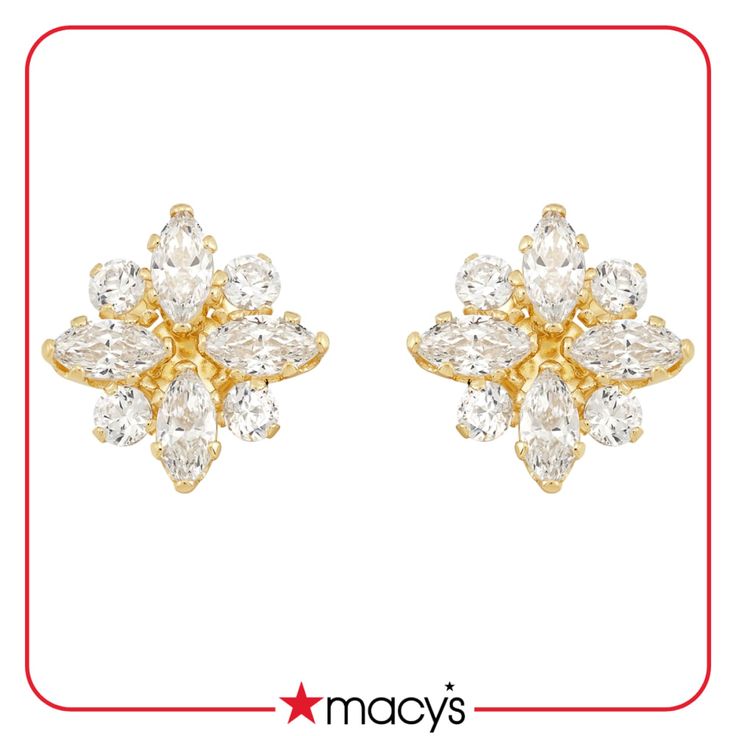 in stock Gold Diamond Earrings From Macy's As A Gift, Macy's Yellow Gold Cubic Zirconia Earrings, Macy's Gold Wedding Earrings, Macy's Gold Earrings With Diamond Accents, Macy's 14k Gold Wedding Earrings, Dazzling Gold Cluster Earrings, Macy's Diamond Accented Earrings For Wedding, Macy's Yellow Gold Diamond Earrings Gift, Macy's Diamond Accent Wedding Earrings