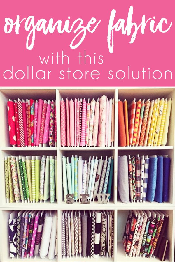 an organized fabric storage unit with the words organize fabric with this dollar store solution on it