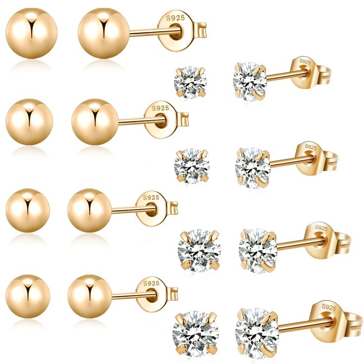 PRICES MAY VARY. 【Versatile Sparkly Stud Earrings Set for Women】 Our stud earring set contains 8 pairs gold stud earrings in 2 styles, from shimmering cubic zirconia stud earring sets to gold ball studs ,offering an abundant selection to complement your every mood and outfit. Suitable for first, second, and third holes, these small stud earrings for women double as cartilage earrings, adding a touch of sophistication whether worn solo or layered with other pieces. 【Hypoallergenic Stud Earring Su Copper Material, Small Earrings Studs, Stud Earrings Set, Cartilage Earrings, Gold Studs, Gold Earrings Studs, Earring Set, Silver Gold, Cubic Zirconia