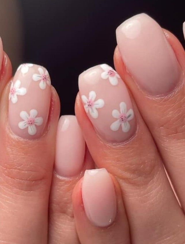 Nude Floral Nails, Nails Amber, Nail Sns, Renewal Vows, Pink Flower Nails, Ring Finger Nails, Minimal Nails Art, Baby Pink Nails, Nails Inspired