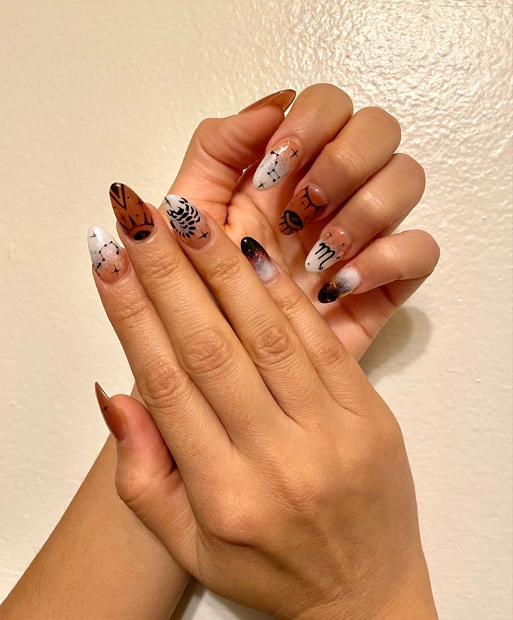 Nails With Scorpio Sign, Nails Acrylic Scorpio, Scorpion Nails Designs, Scorpio Acrylic Nails, Scorpio Zodiac Nails, Scorpio Nail Art, Scorpio Nail Ideas, Scorpion Nails, Scorpio Birthday Nails