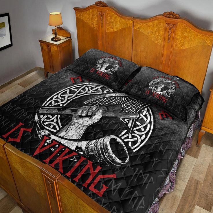 Viking Quilt Bedding Set Norse Mythology Horn Axe Warrior My Blood Type Is VikingAll of our Quilt Bed Sets are custom-made-to-order and handcrafted to the highest quality standards. Each quilt features a premium polyester print for beautiful color vibrancy, even after washing. Constructed from an ultra-soft polyester fabric with a hypo-allergenic cotton filling. The diamond stitched pattern gives a luxurious feel that is cozy and breathable, perfect for all year round use. Each quilt bed set inc Viking Quilt, Quilt Bed, Blood Type, Bed Sets, Diamond Stitch, Norse Mythology, Bed Set, Quilt Sets Bedding, Quilt Bedding