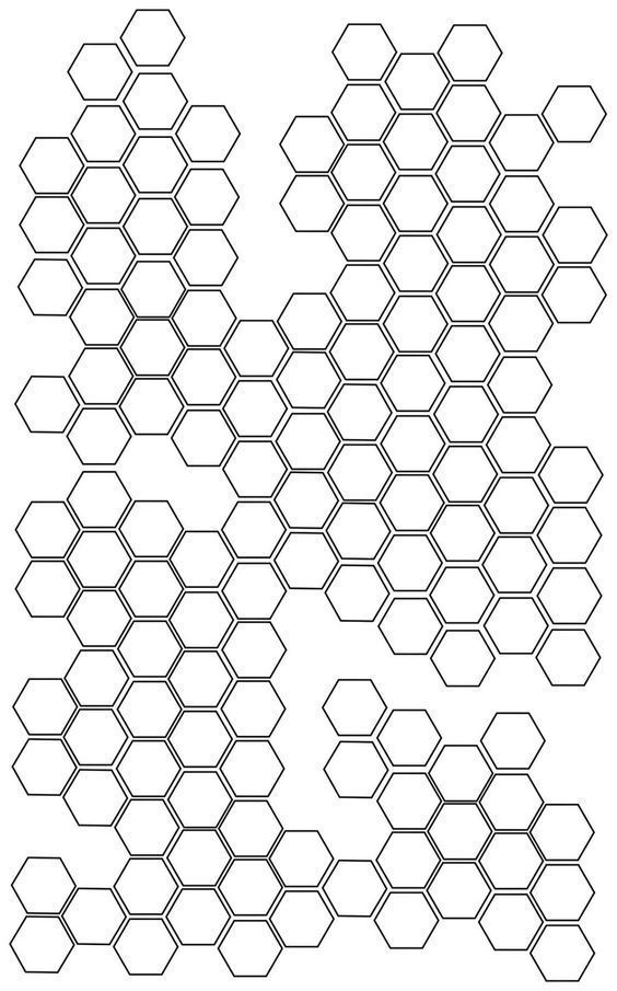 hexagonal grids are shown in black and white, each with different shapes