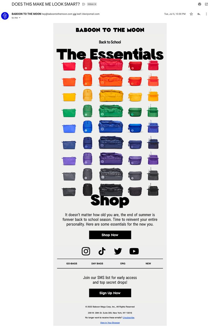 an advertisement for the essentials shop, with rainbow colors on it and black text