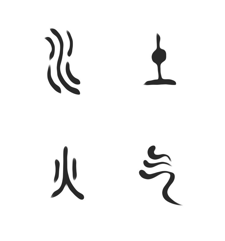 four different symbols that appear to be in the form of people's hands and feet