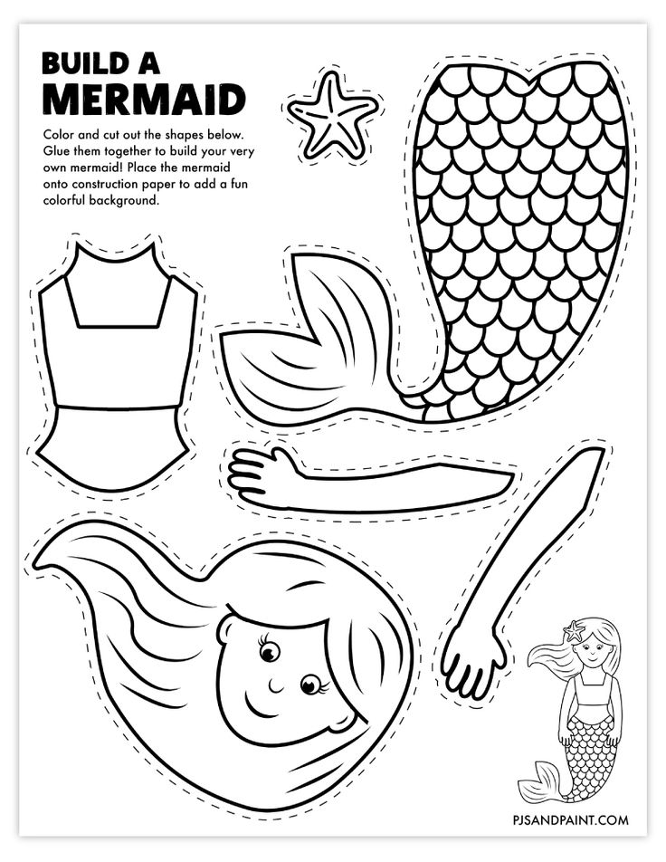 the mermaid paper doll is cut out to make it look like she's swimming