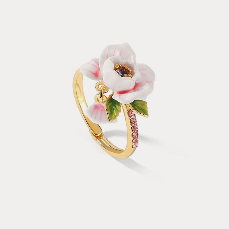 Pink Rose Ring is a flower ring from nature jewelry in Selenichast jewelry store. It is made with 18k gold and enamel paint. It has high quality and a stunning look. This is a good gift for your lover. Amazon Jewelry, Rose Bracelet, Rose Ring, Jewelry Lookbook, Enamel Ring, Enamel Paint, Nature Jewelry, Dream Jewelry, Jewelry Inspo