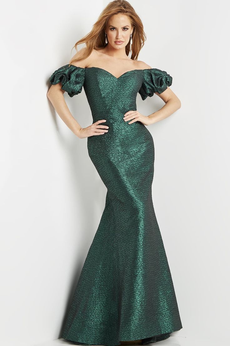 Jovani 24044 - Mydressline Off Shoulder Evening Gown, Off Shoulder Gown, Sleeve Gown, Jovani Dresses, Unique Prom Dresses, Floor Length Skirt, Stunning Gowns, Dress Images, Wear Green