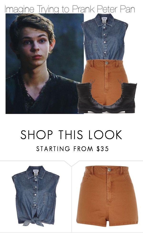 an image of a woman in shorts and denim shirt with the words shop this look starting from $ 50