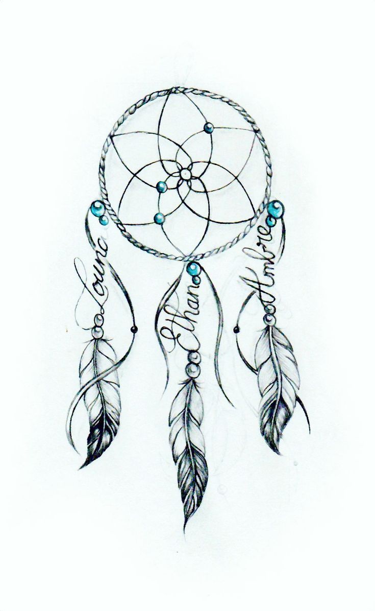 a drawing of a dream catcher with feathers