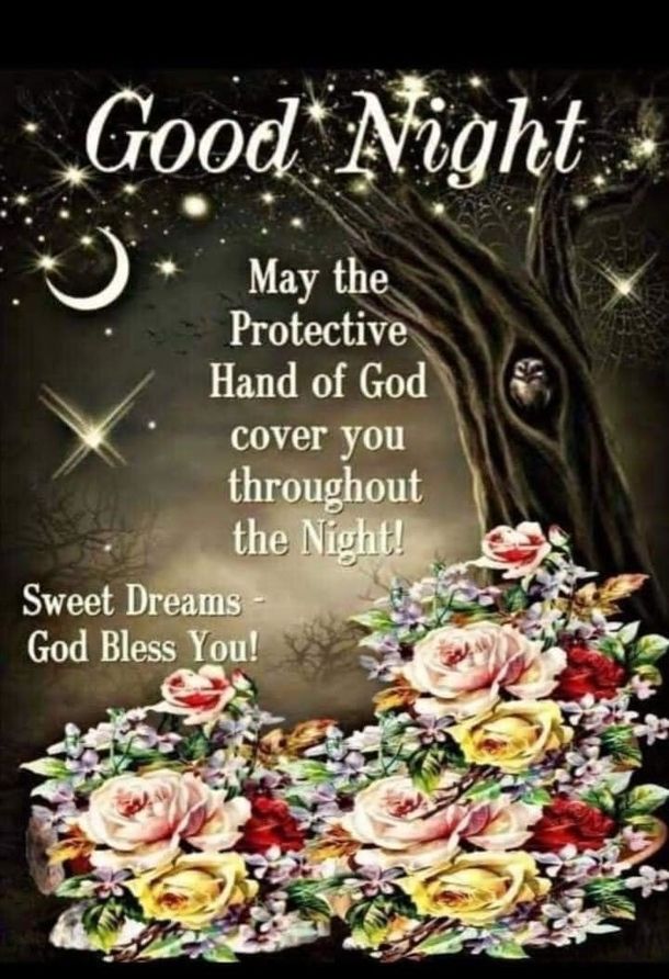 a card with roses on it saying good night