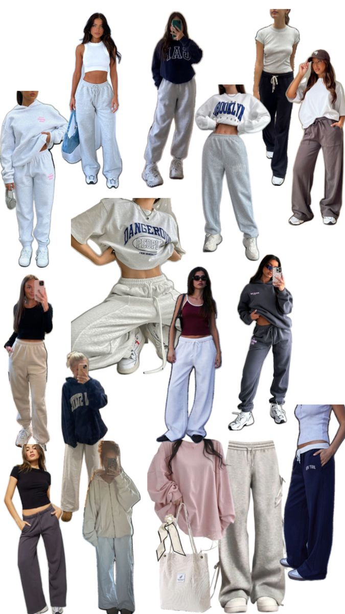 Outfit Inspirations Sweatpants, Great Sweatpants Outfit, Wide Leg Sweatpants Outfit For School, Baggy Sweat Pants Outfit, Outfits To Wear With Sweatpants, How To Style Baggy Pants, Comfy Outfits For School Sweatpants, Black Sweatpants Outfit For School, Sweatpants Styling