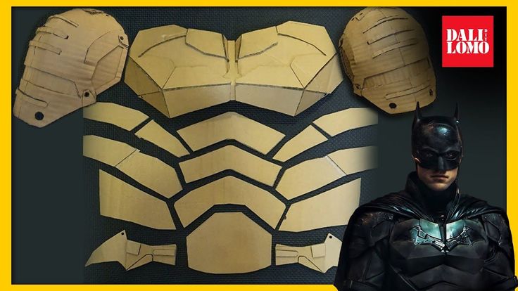 the batman costume is made out of cardboard and has been cut into pieces to look like it