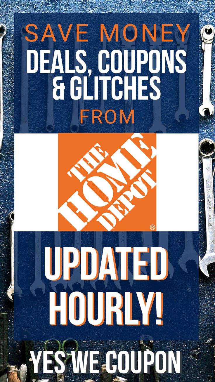 an advertisement for home depot with wrenches and other tools on the back ground that says save money, deal coupons & glitches from updated hor