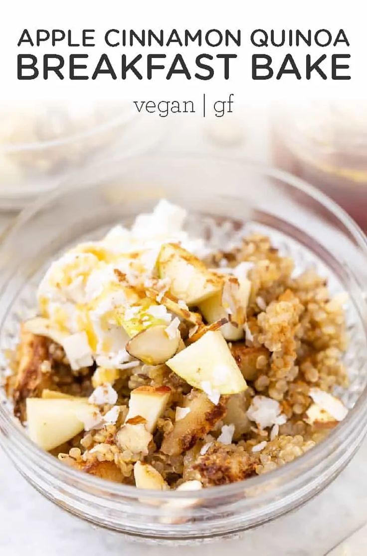 an apple cinnamon quinoa breakfast bake in a glass bowl