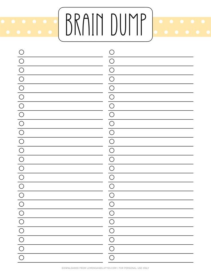 a printable recipe for brain dumps with the words,'brain dump'on it