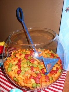 a bowl filled with lots of different colored cereal