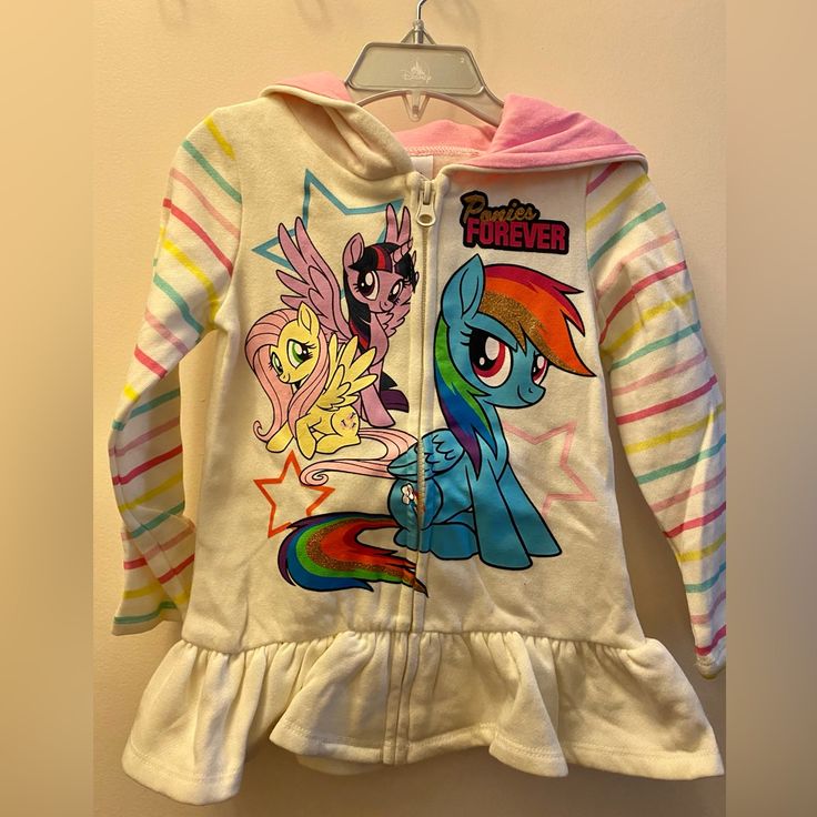 New My Little Pony Hoodie For Toddler Size 4 White Hoodie With Character Print, White Character Print Hoodie, Playful White Hoodie Sweatshirt, Playful White Sweatshirt With Character Print, Playful White Hooded Sweatshirt, Playful White Hoodie With Drawstring Hood, Playful White Cotton Hoodie, Cute Long Sleeve Hoodie For Playtime, Cute White Hoodie For Playtime