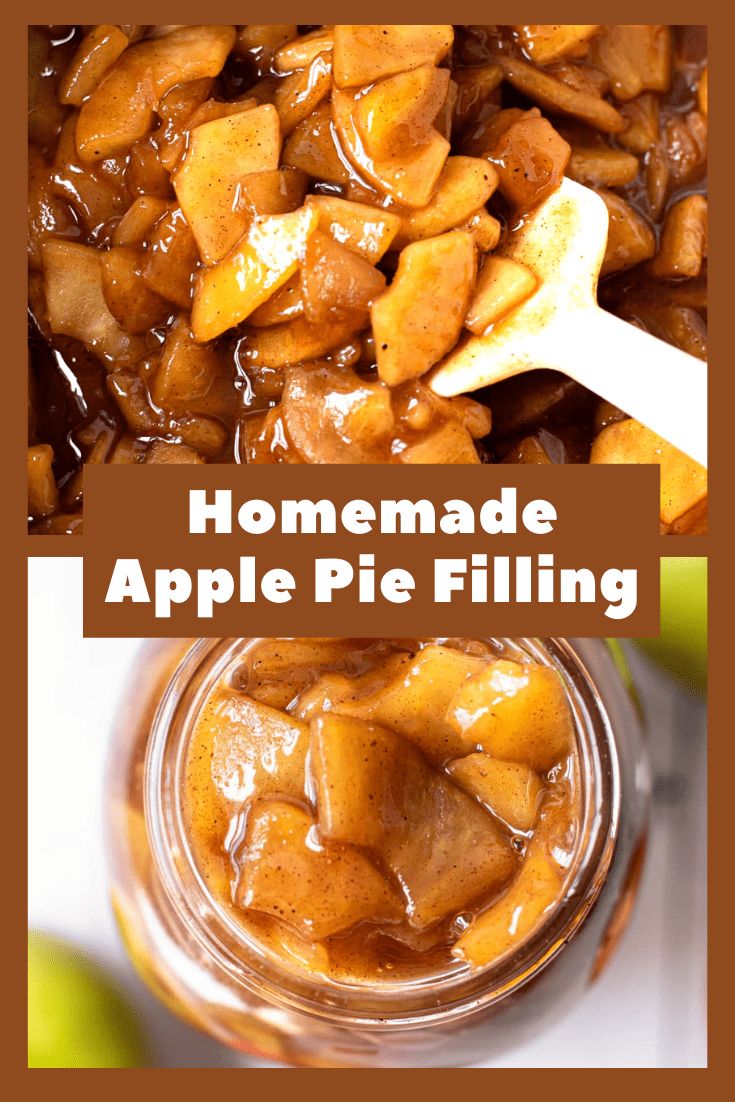 homemade apple pie filling in a mason jar with apples around it and the words, homemade apple pie filling