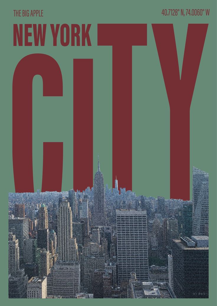 the new york city skyline is shown in red and green with text that reads, the big apple