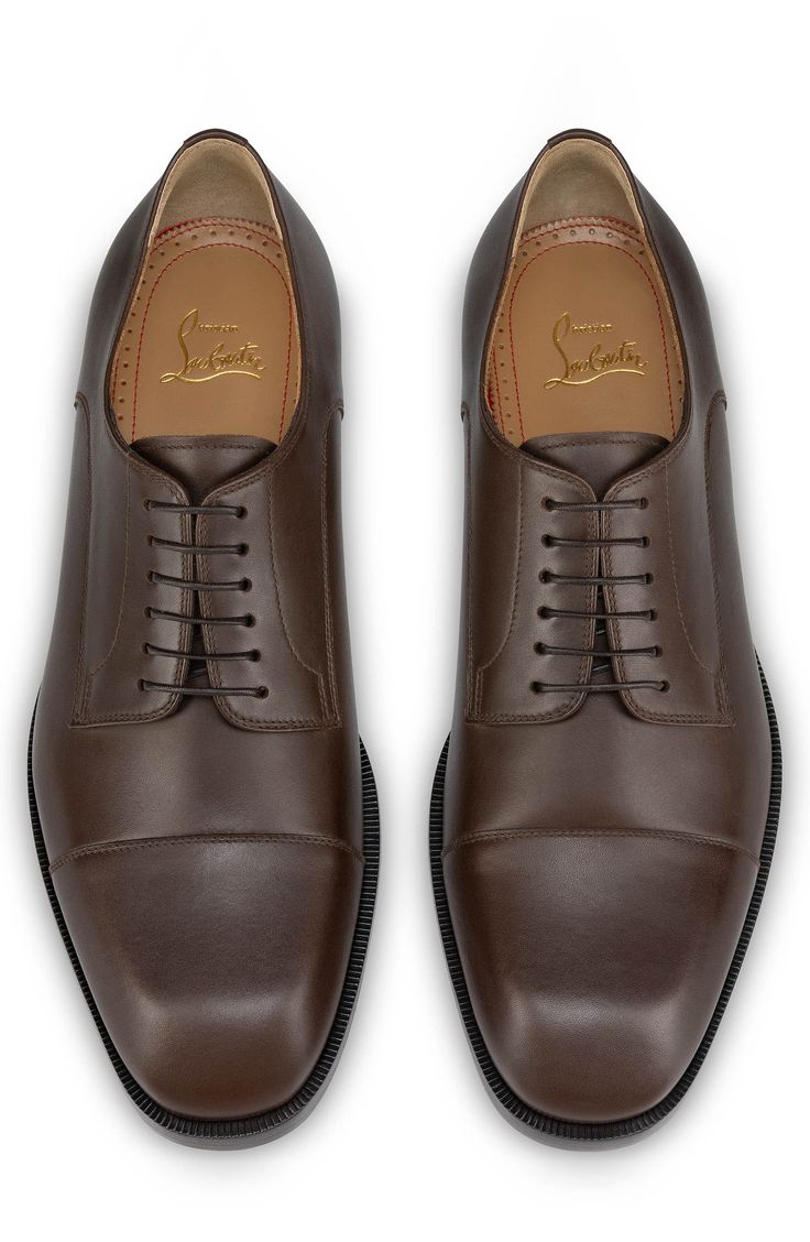 A square-toe profile enhances the contemporary verve of this cap-toe oxford grounded by that iconic red lacquered sole. Lace-up style Wipe with a soft, dry cloth and store in a dust bag Please note the red lacquer on soles will wear off as a result of normal use. To minimize the effect, avoid wearing in wet weather or on abrasive surfaces Leather and textile upper and lining/leather sole Made in Italy Designer Shoes Business Oxfords With Red Sole And Cap Toe, Luxury Dress Shoes With Red Sole For Work, Classic Oxfords With Red Sole And Almond Toe, Classic Dress Shoes With Red Sole And Plain Toe, Designer Oxfords With Red Sole For Business, Designer Business Oxfords With Red Sole, Classic Business Dress Shoes With Red Sole, Classic Dress Shoes With Red Sole For Semi-formal, Cap Toe Dress Shoes With Red Sole For Derby