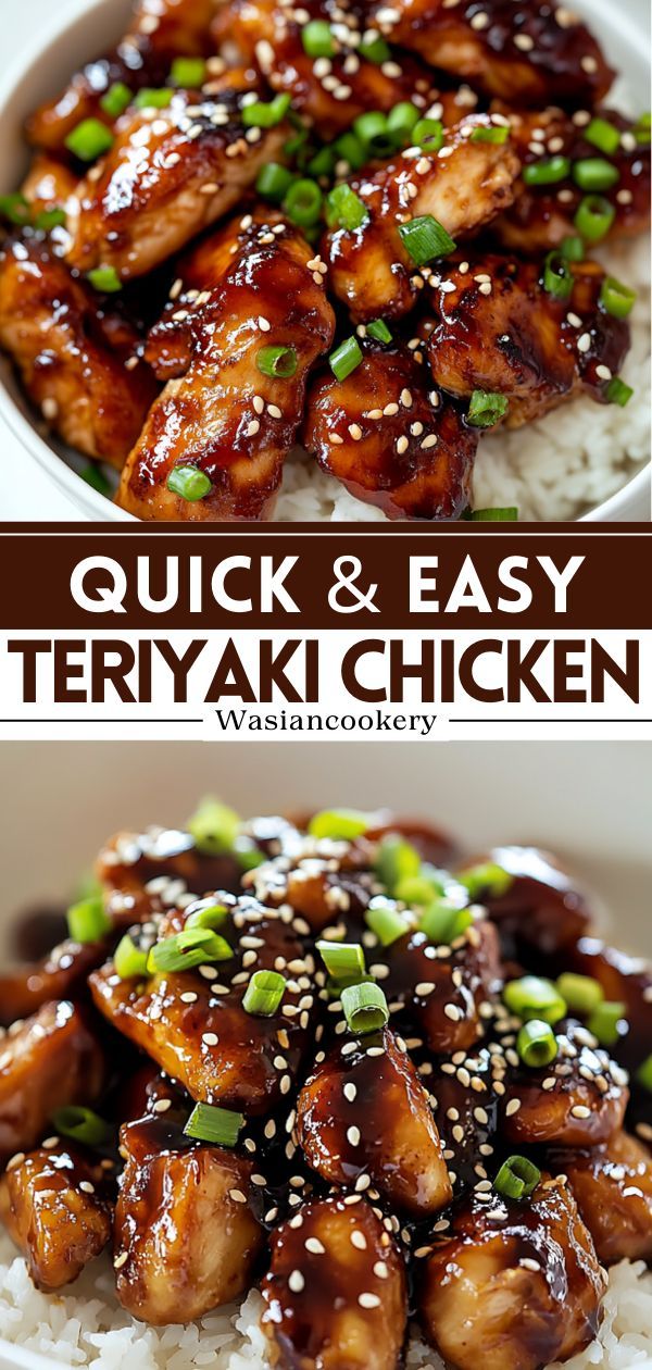 A close-up of a bowl of teriyaki chicken with rice, drizzled with sauce. Teriyaki Chicken With Rice, Chicken Teriyaki Recipe Easy, Easy Chinese Food Recipes, Chicken Teriyaki Sauce, Healthy Teriyaki Chicken, Easy Chinese Food, Teriyaki Chicken Recipe, Ramen Recipes Easy, Teriyaki Chicken And Rice